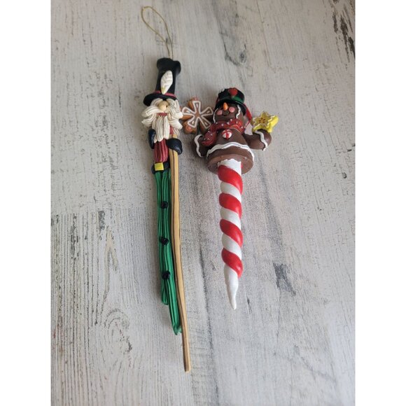 Long Santa Claus gingerbread peppermint candy ornament Xmas set - Picture 1 of 6